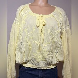 Free People Maria Maria Crochet Boho Embroidered Blouse in yellow.